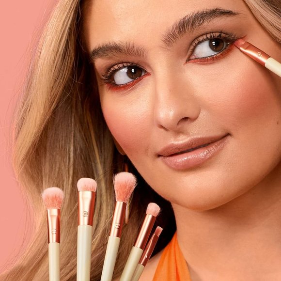 6 Blending Brushes for Eyes Eco Friendly Makeup Brush Orange Cruelty Free Vegan - Picture 6 of 13